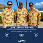 Friends in matching Men's Atomic Atoll Custom Face Hawaiian Shirt — a group gift photo