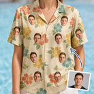 Woman wearing Women's Atomic Atoll Custom Face Hawaiian Shirt — custom faces printed all-over