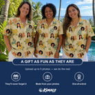 Friends in matching Women's Atomic Atoll Custom Face Hawaiian Shirt — a group gift photo