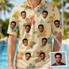 Man wearing Men's Atomic Atoll Custom Face Polo Shirt — custom faces printed all-over