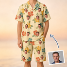 Man wearing Men's Atomic Atoll Custom Face Shirt & Shorts Set — custom faces printed all-over