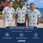 Friends in matching Men's Chrome Fronds Custom Face Hawaiian Shirt — a group gift photo