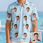 Man wearing Men's Chrome Fronds Custom Face Polo Shirt — custom faces printed all-over