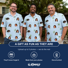 Friends in matching Men's Chrome Fronds Custom Face Polo Shirt — a group gift photo