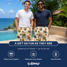 Friends in matching Men's Sundown Swizzles Custom Face Beach Shorts — a group gift photo