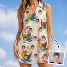 Woman wearing Women's Sundown Swizzles Custom Face V-Neck Dress — custom faces printed all-over