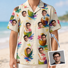 Man wearing Men's Sundown Swizzles Custom Face Hawaiian Shirt — custom faces printed all-over