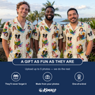 Friends in matching Men's Sundown Swizzles Custom Face Hawaiian Shirt — a group gift photo