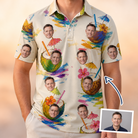 Man wearing Men's Sundown Swizzles Custom Face Polo Shirt — custom faces printed all-over
