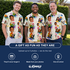 Friends in matching Men's Sundown Swizzles Custom Face Polo Shirt — a group gift photo