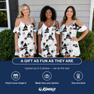 Friends in matching Women's Thatched Timewarp Custom Face Off-Shoulder Dress — a group gift photo