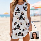 Woman wearing Women's Thatched Timewarp Custom Face Tank Dress — custom faces printed all-over
