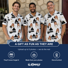 Friends in matching Men's Thatched Timewarp Custom Face Polo Shirt — a group gift photo
