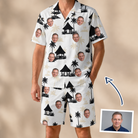 Man wearing Men's Thatched Timewarp Custom Face Shirt & Shorts Set — custom faces printed all-over
