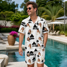 Real-life photo of someone wearing Men's Thatched Timewarp Custom Face Shirt & Shorts Set — custom faces printed all-over