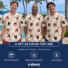 Friends in matching Men's Magma Mambo Custom Face Hawaiian Shirt — a group gift photo