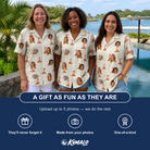 Friends in matching Women's Magma Mambo Custom Face Hawaiian Shirt — a group gift photo