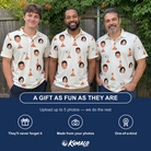 Friends in matching Men's Magma Mambo Custom Face Polo Shirt — a group gift photo