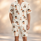 Model wearing Men's Magma Mambo Custom Face Shirt & Shorts Set printed with kids' faces