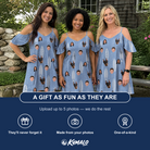 Friends in matching Women's Retro Riptide Custom Face Off-Shoulder Dress — a group gift photo
