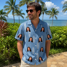 Real-life photo of someone wearing Men's Retro Riptide Custom Face Hawaiian Shirt — custom faces printed all-over