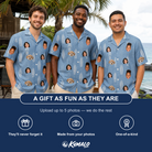 Friends in matching Men's Retro Riptide Custom Face Hawaiian Shirt — a group gift photo