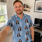 Real-life photo of someone wearing Men's Retro Riptide Custom Face Polo Shirt — custom faces printed all-over