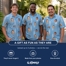 Friends in matching Men's Retro Riptide Custom Face Polo Shirt — a group gift photo
