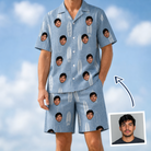 Man wearing Men's Retro Riptide Custom Face Shirt & Shorts Set — custom faces printed all-over