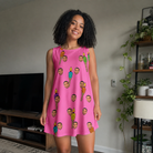 Real-life photo of someone wearing Women's Vintage Volcano Custom Face Tank Dress — custom faces printed all-over
