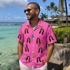 Real-life photo of someone wearing Men's Vintage Volcano Custom Face Hawaiian Shirt — custom faces printed all-over