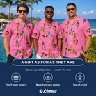 Friends in matching Men's Vintage Volcano Custom Face Hawaiian Shirt — a group gift photo