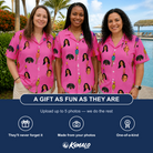 Friends in matching Women's Vintage Volcano Custom Face Hawaiian Shirt — a group gift photo