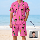 Man wearing Men's Vintage Volcano Custom Face Shirt & Shorts Set — custom faces printed all-over