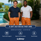 Friends in matching Men's Pineapple Jukebox Custom Face Beach Shorts — a group gift photo