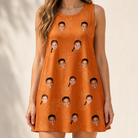 Model wearing Women's Pineapple Jukebox Custom Face Tank Dress printed with kids' faces