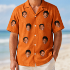Model wearing Men's Pineapple Jukebox Custom Face Hawaiian Shirt printed with kids' faces