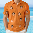 Model wearing Men's Pineapple Jukebox Custom Face Polo Shirt printed with kids' faces