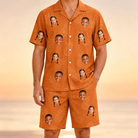 Model wearing Men's Pineapple Jukebox Custom Face Shirt & Shorts Set printed with kids' faces