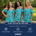 Friends in matching Women's Razzle Riot Custom Face Off-Shoulder Dress — a group gift photo