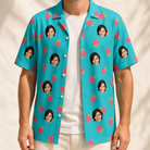 Man wearing Men's Razzle Riot Custom Face Hawaiian Shirt open over a white tee