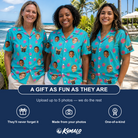 Friends in matching Women's Razzle Riot Custom Face Hawaiian Shirt — a group gift photo