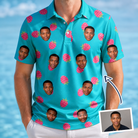 Man wearing Men's Razzle Riot Custom Face Polo Shirt — custom faces printed all-over