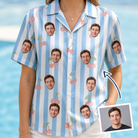 Woman wearing Women's Orchard Oddball Custom Face Hawaiian Shirt — custom faces printed all-over