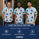 Friends in matching Men's Orchard Oddball Custom Face Polo Shirt — a group gift photo