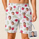 Man wearing Men's Drupelet Dance Custom Face Beach Shorts — custom faces printed all-over