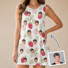 Woman wearing Women's Drupelet Dance Custom Face Tank Dress — custom faces printed all-over