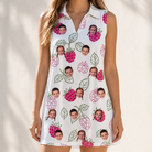 Model wearing Women's Drupelet Dance Custom Face V-Neck Dress printed with kids' faces