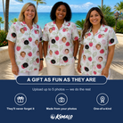 Friends in matching Women's Drupelet Dance Custom Face Hawaiian Shirt — a group gift photo
