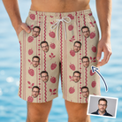 Man wearing Men's Brambly Bounce Custom Face Beach Shorts — custom faces printed all-over